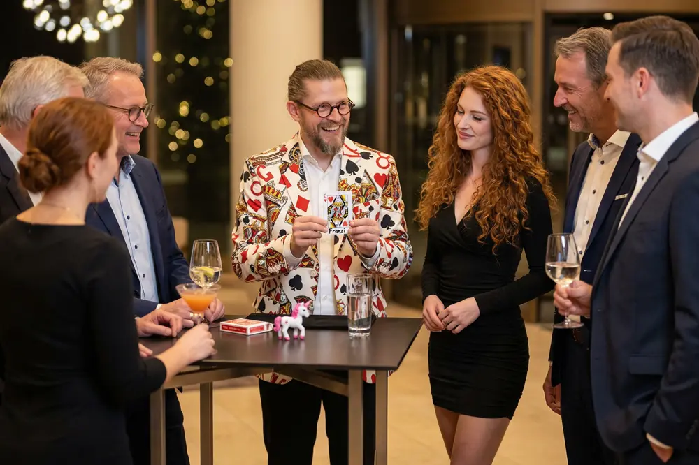 Walking Act Zauberei beim Empfang einer Firmenfeier